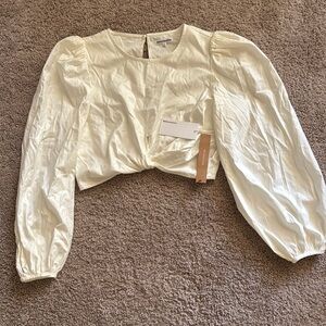 Reformation Cream Bishop Sleeve Tie Front Blouse